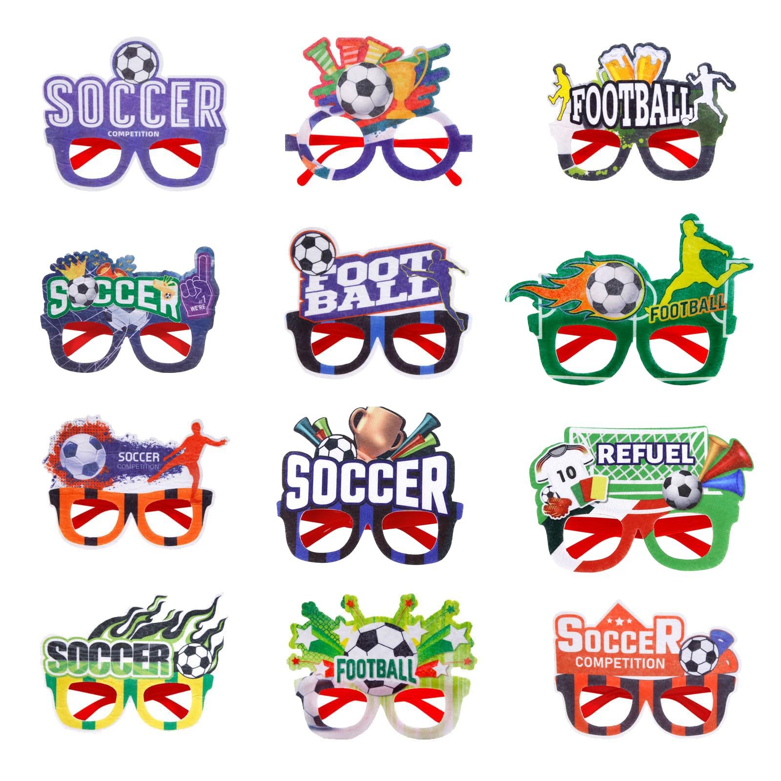 Domefahaso 12 Pack Football Party Glasses, ABS Novelty Spectacles for Fans, Soccer Motto Eyeglasses for Sports Events & Fan Celebrations, Party Decorations