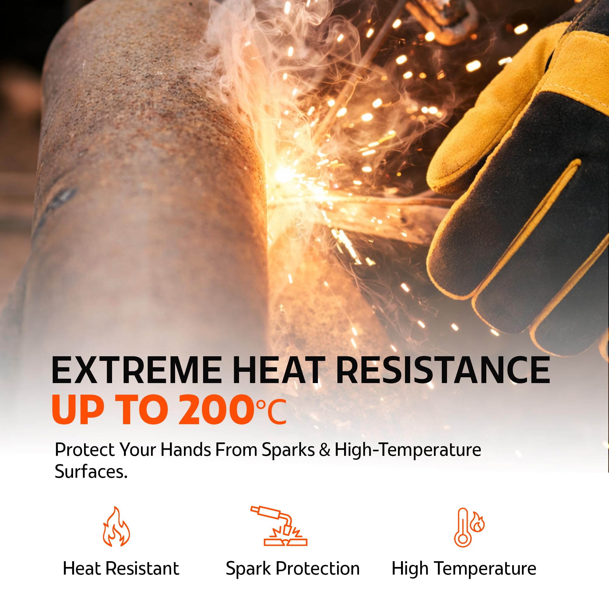 2 pares de guantes de soldadura de cuero dividido de doble palmera resistente al calor y al fuego, guantes de soldadura de seguridad industrial para soldador, guantes de seguridad para el trabajo 3