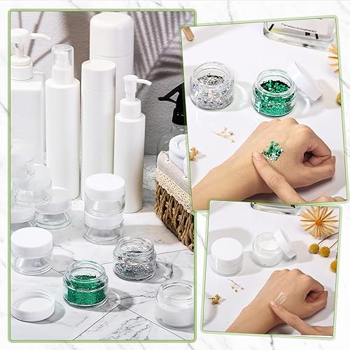 Miniatura 5 de Domensi 100 tarros de vidrio transparente de 1 onza con tapas, tarros redondos de vidrio para cosméticos, pequeños recipientes de viaje con forro