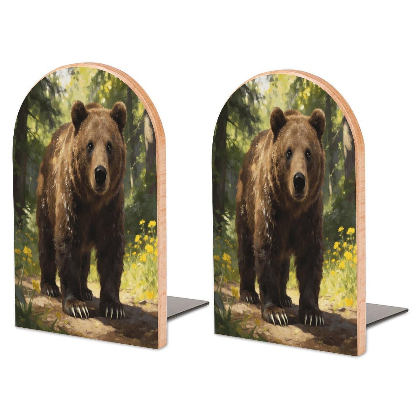 Sujetalibros de madera de oso y base metálica resistente soporte grande premium decorativo de oficina