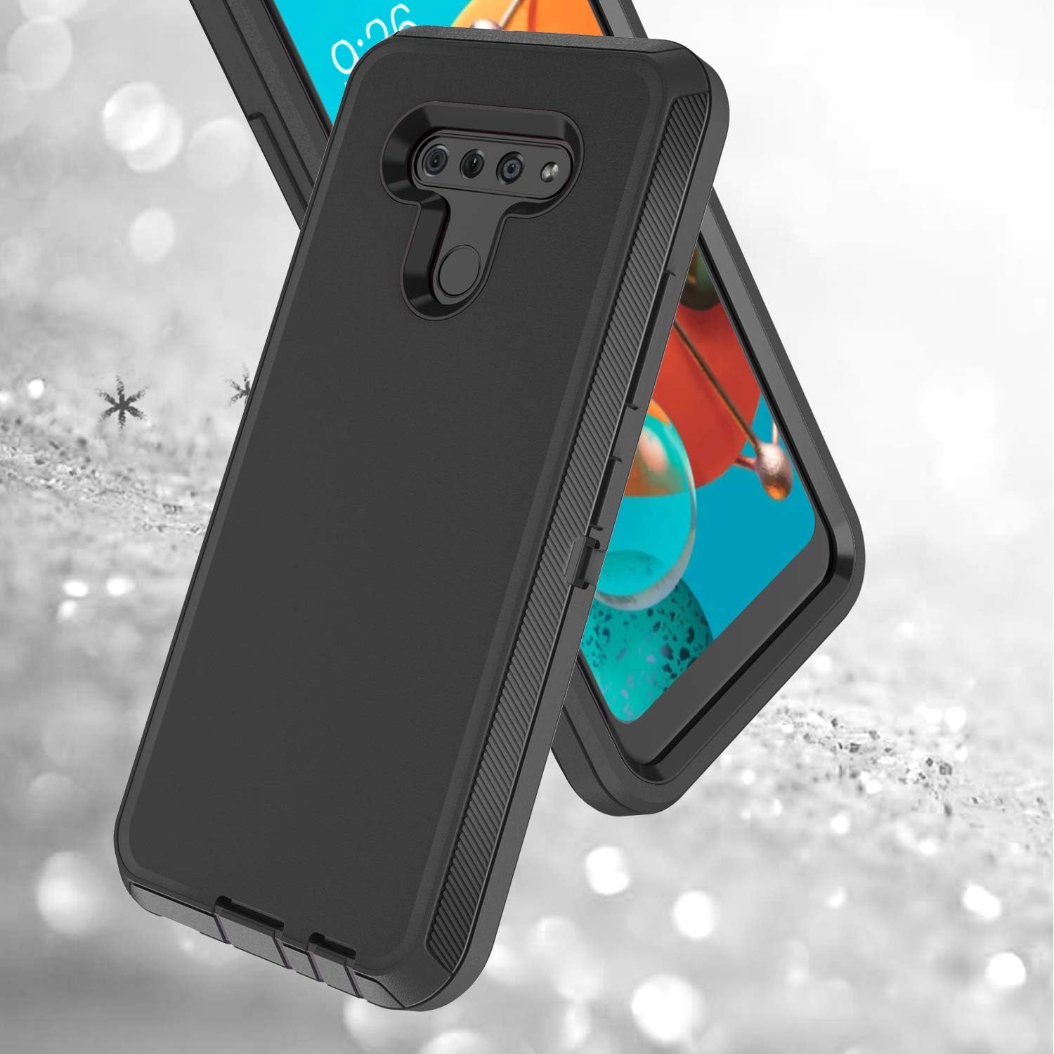 Hapitek LG K51 Case with Screen Protector Heavy Duty Shockp Protective Shockproof Hybrid Case Tough 3 in 1 Rugged Case for LG K51, LG Q51 (Black)