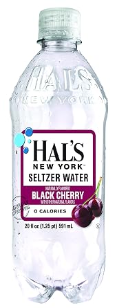 Hal's New York Seltzer Water, Black Cherry Sparkling Water, 20 Fl Oz Bottles (Pack of 24)