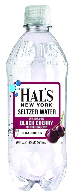 Hal's New York Seltzer Water, Black Cherry Sparkling Water, 20 Fl Oz Bottles (Pack of 24)