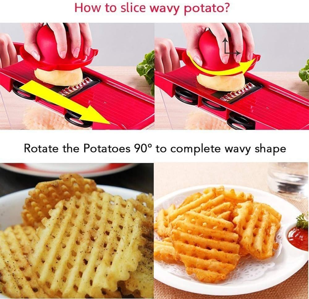 Foldable Food Slicer, Red, Plastic, Acrylonitrile Butadiene Styrene, Polycarbonate, Stainless Steel, Rubber