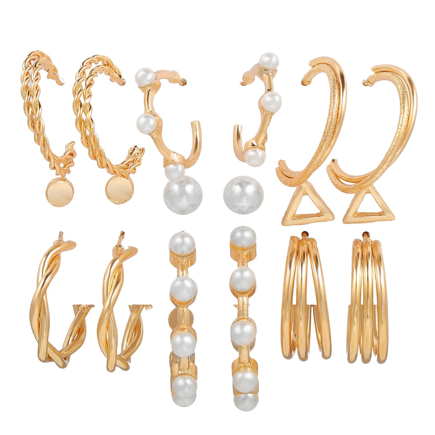 Shining Diva Fashion18 pairs Combo Set Celebrity Inspired Latest Stylish Gold Plated Hoop and Crystal Pearl Stud Earrings for Women