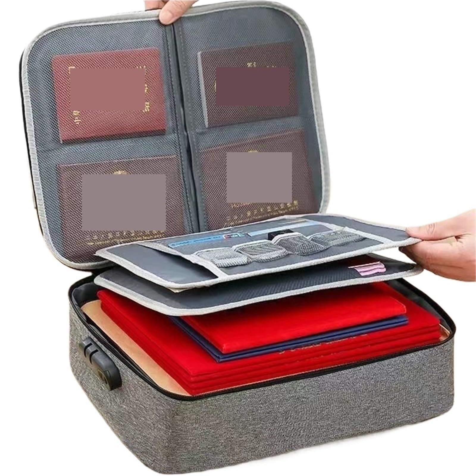 Maletín multifuncional con bloqueo de contraseña, bolsa almacenamiento documentos oficina, tarjeta viaje negocios, organizador pasaporte, accesorio Para Documentos(GRAY)