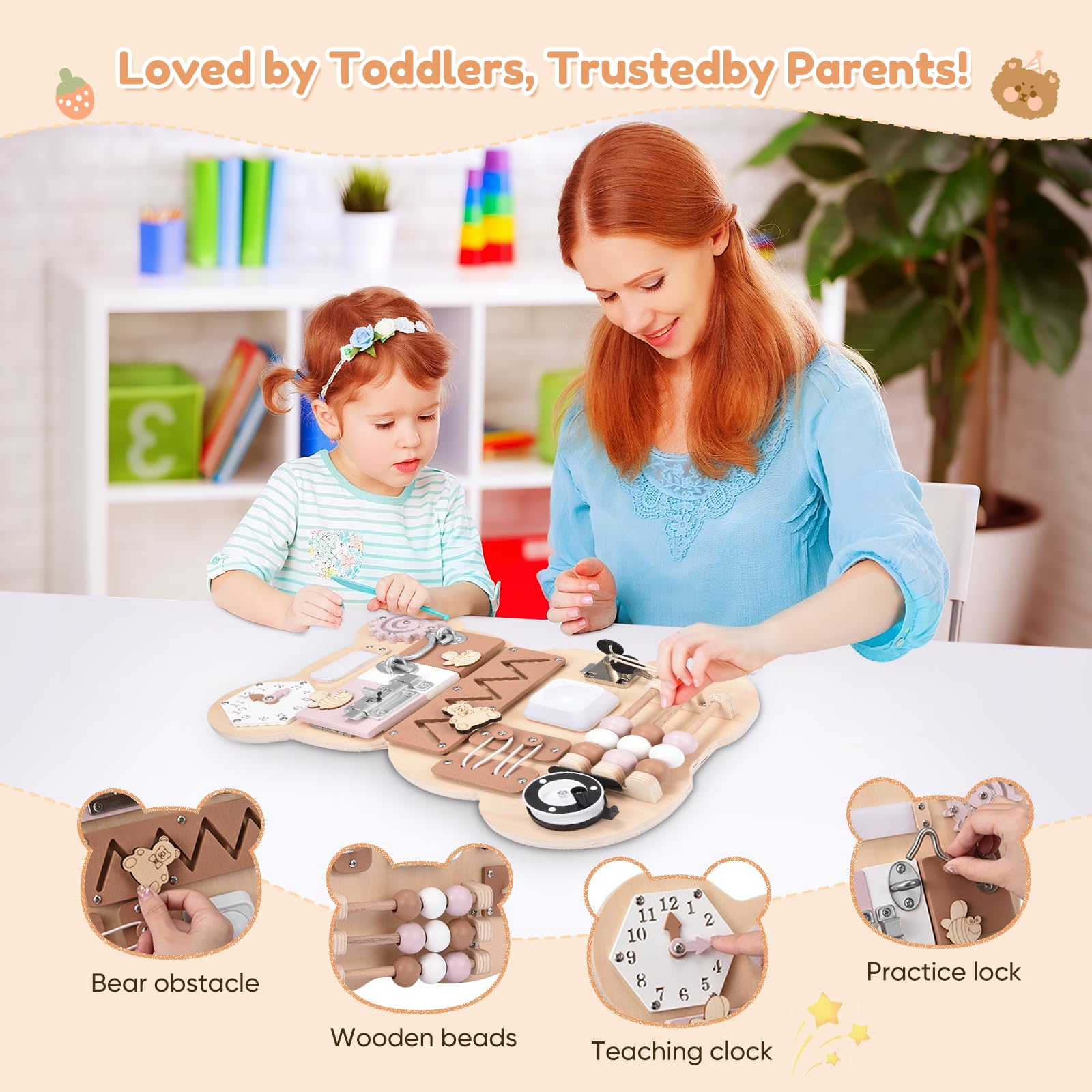 Busy Board per Bambini Pannello Sensoriale Montessori Tavole Montessori in Legno per l'apprendimento delle Abilità di Vita per 1-6 Regalo Bambini e Bambine