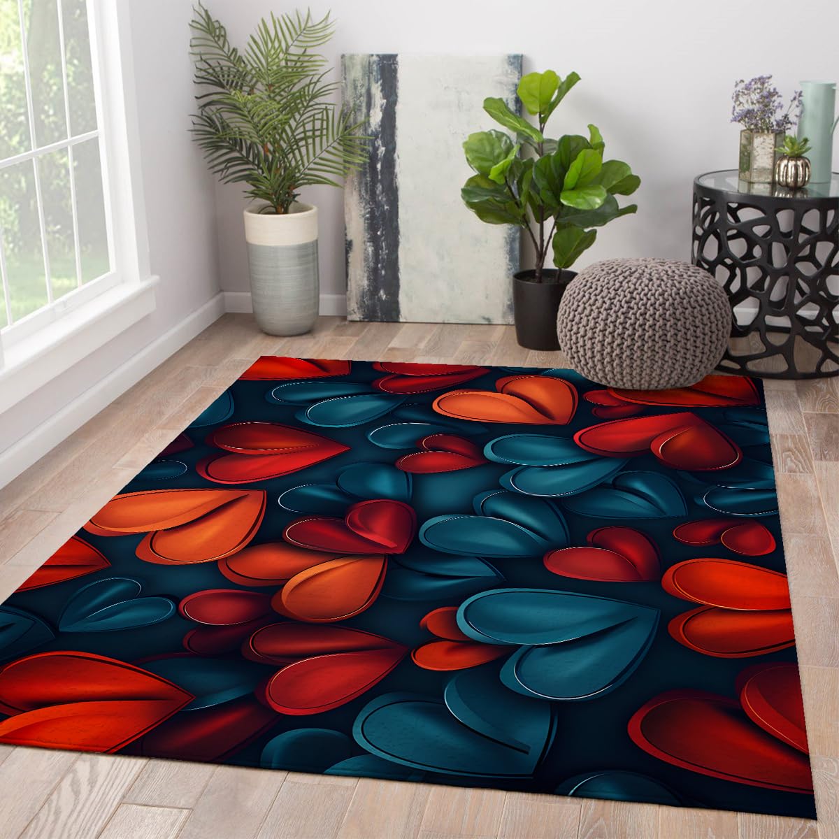 Tapis Pop Art Cœurs 180x240cm lavable et antidérapant pour salon
