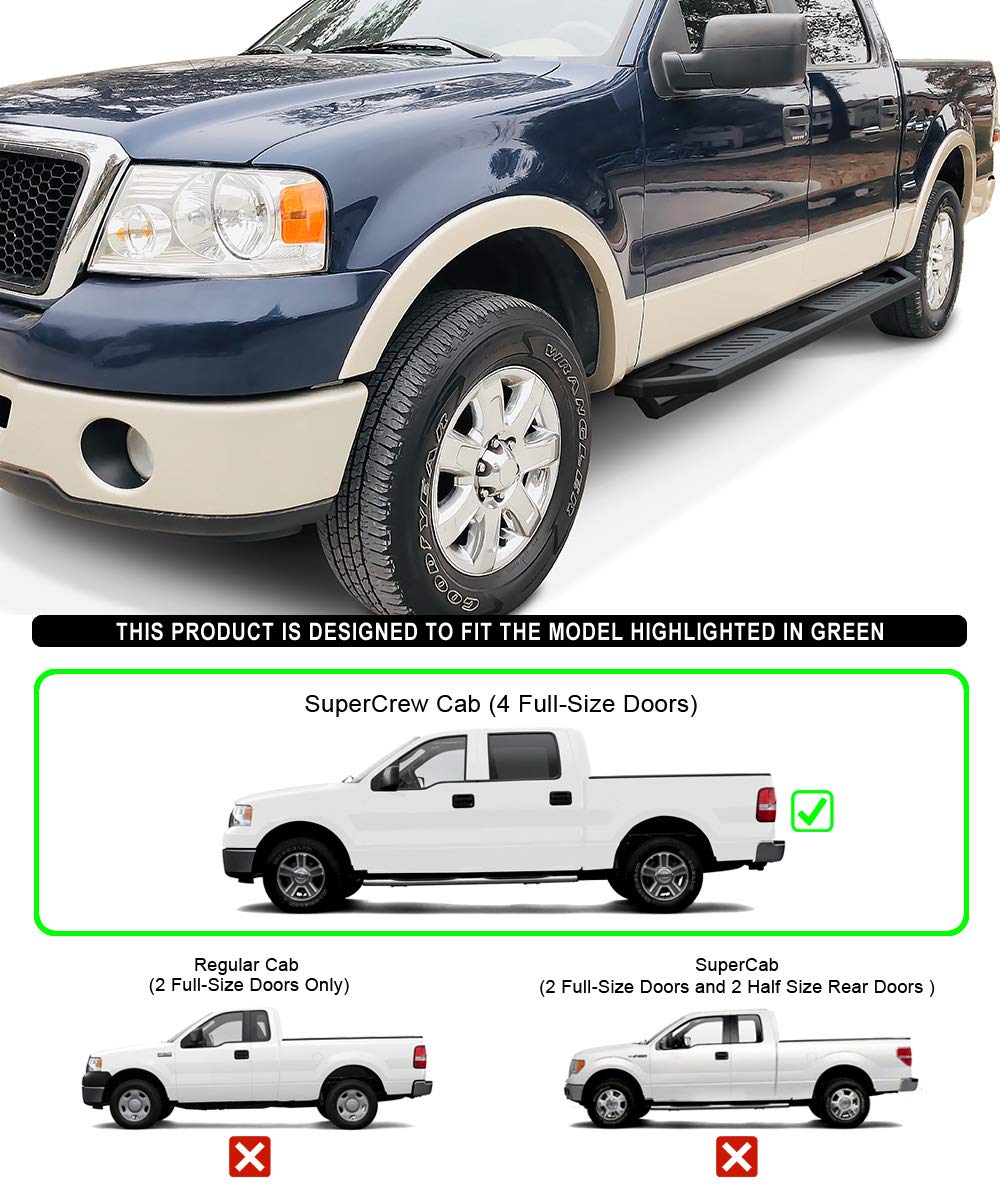 APS 304 Stainless Steel 6.5in Side Bars Square Tube Compatible with Ford F150 SuperCrew Cab 04-08