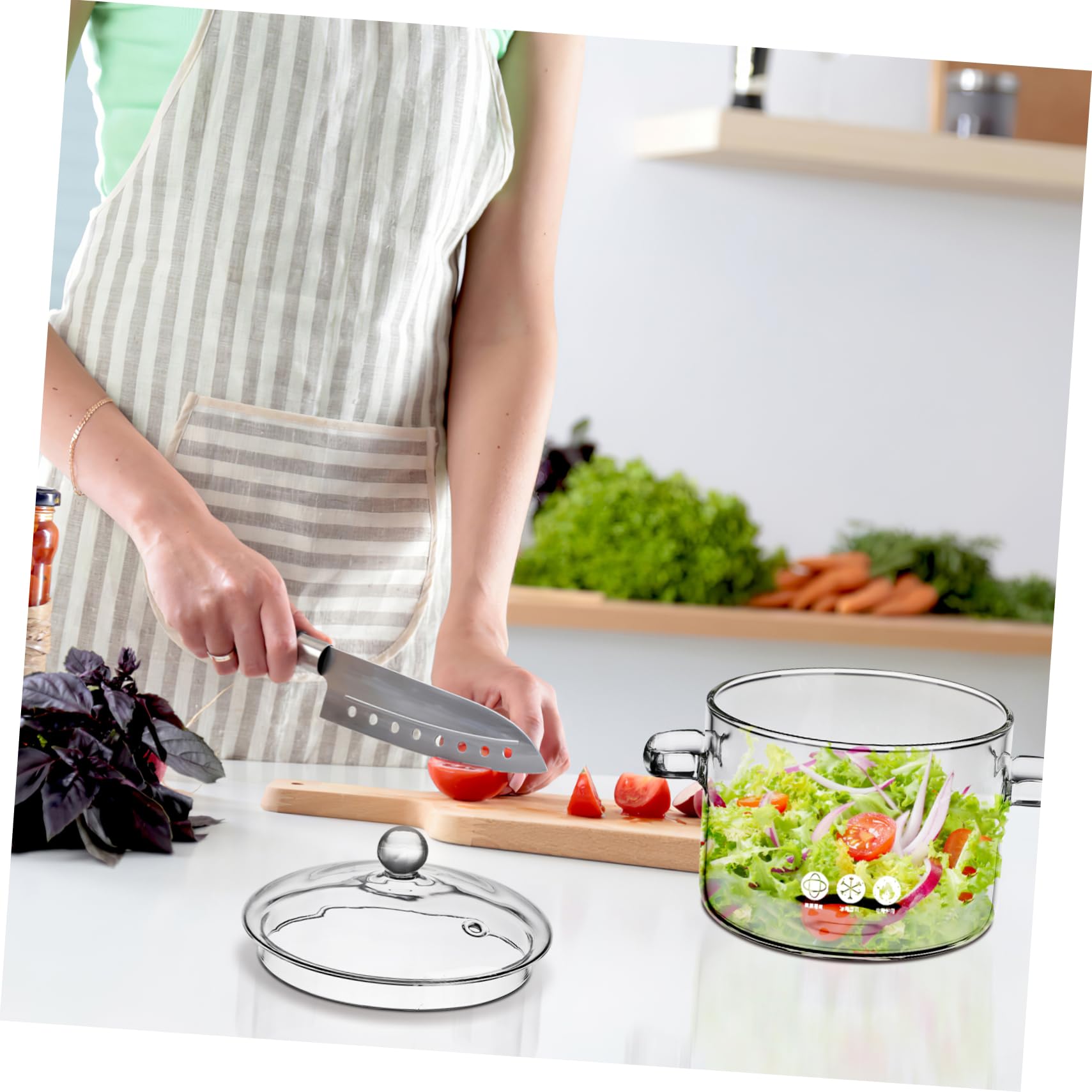 Garneck Pentola in con coperchio, 1-9 l, per tutti i piani cottura, ideale per cucinare e servire, pentola trasparente per idee da cucina creative