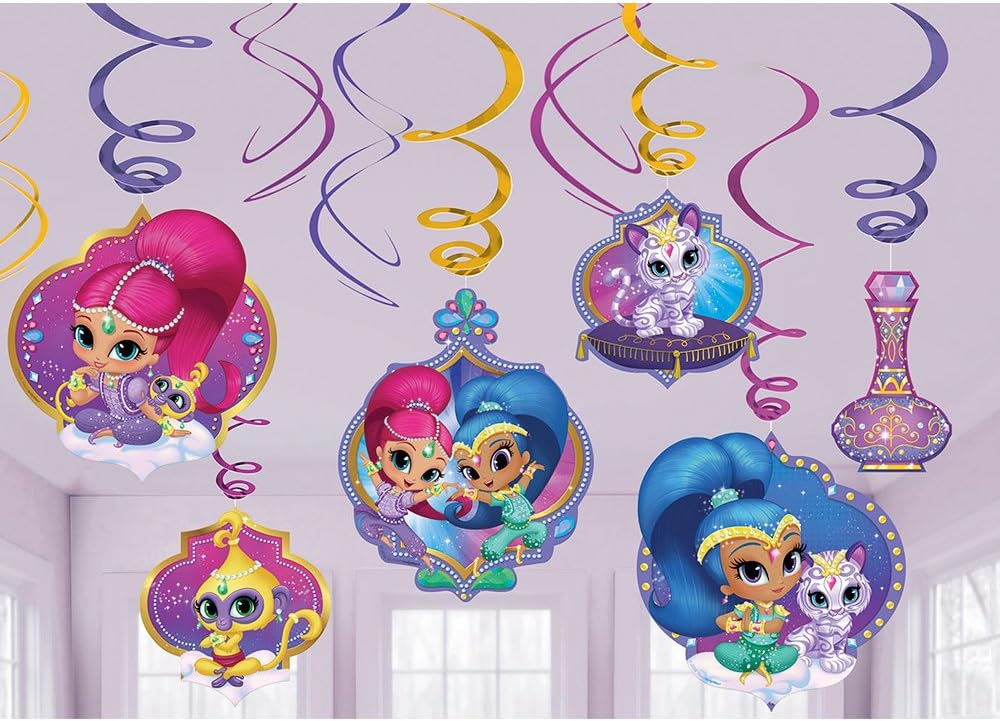 amscan Shimmer and Shine Foil Swirl Decorations | Shimmer and Shine Collections - 12pcs, Multicolor | Party Accessory (671653)