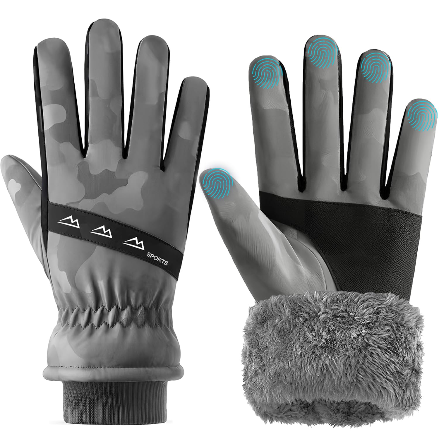 Handschuhe Herren Damen, Winter Warm Winterhandschuhe Touchscreen Handschuhe Verdicktes Fleece Winddicht Wasserdicht Rutschfest Sporthandschuhe Skihandschuhe für Radfahren, Laufen, Skifahren, Wandern Fashion