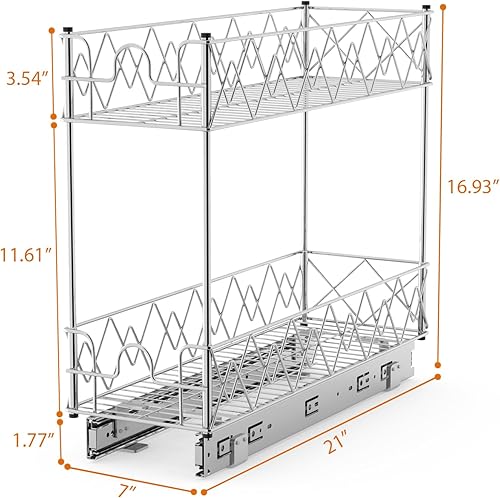 Miniatura 2 de Organizador estrecho de gabinete extraíble  7 pulgadas de ancho x 21 pulgadas de profundidad, 2 niveles para cajones de cocina, estantes