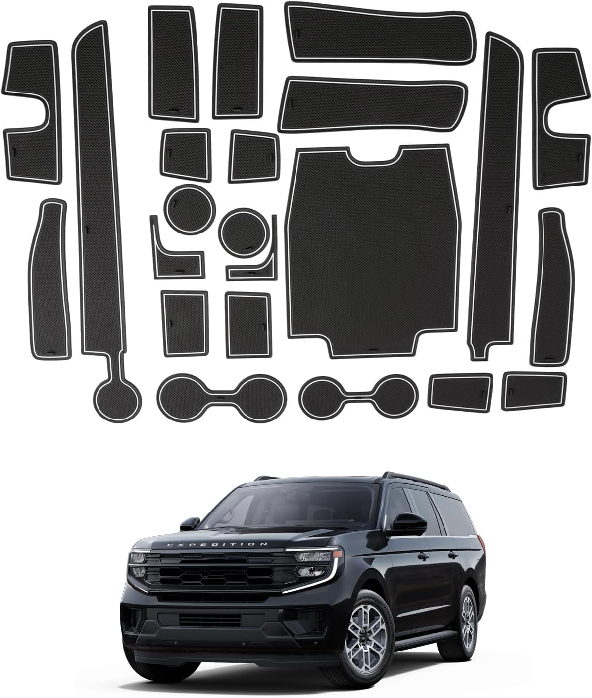 SHAOHAO for 2025 2026 Ford Expedition Accessories Center Console Mats Car Door Slot Pad 24 Pcs for 2025 2026 Ford Expedition (Active/Tremor/King Ranch/Platinum) Cup Holder Car Door Pocket Non Slip Pad