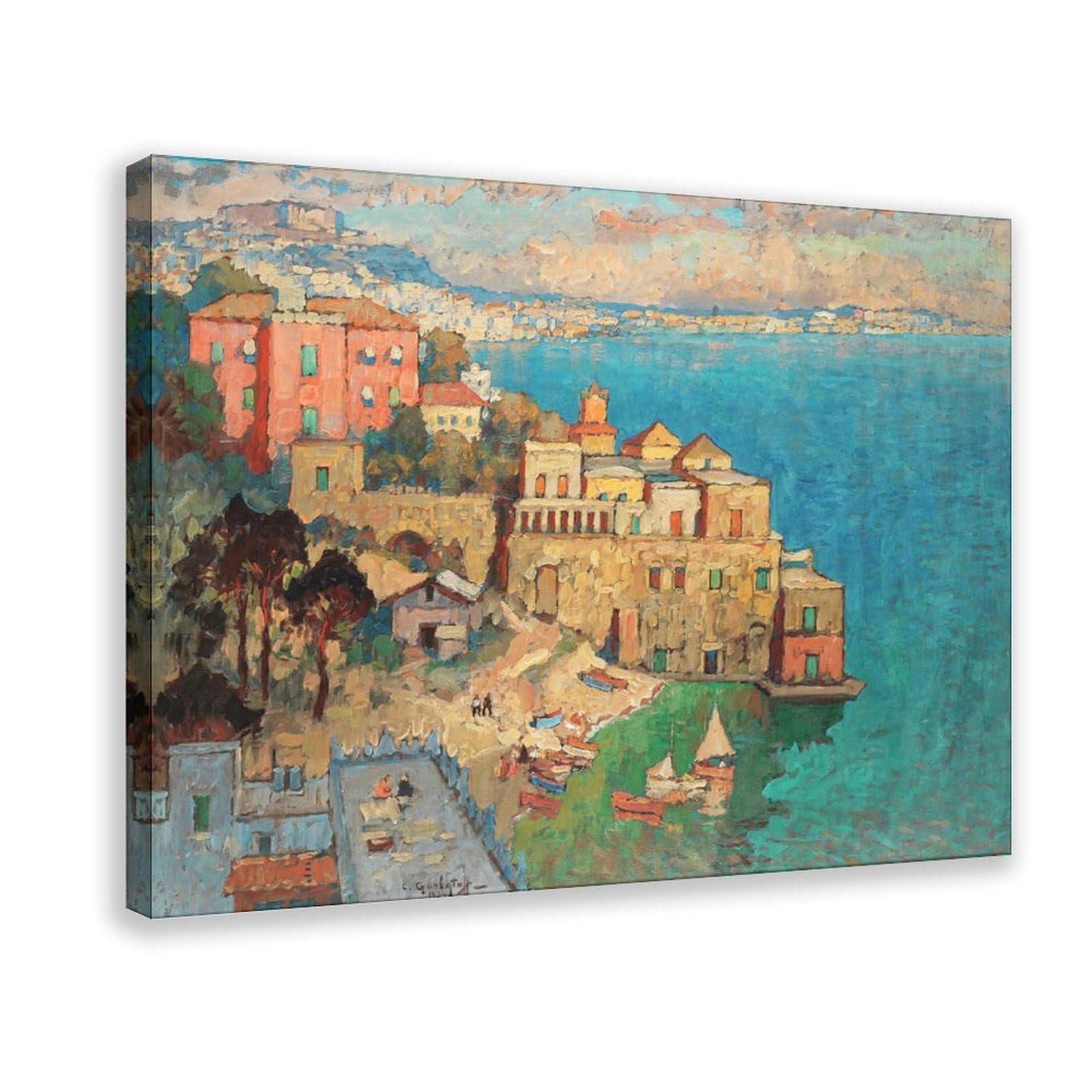 DFJyjFGJJ Konstantin Ivanovich Gorbatov,Naples,Coastal Town Scenery, Seaside Sailing Scenery Canvas Posters Wall Art Bedroom Office Room Decor Gift 20" L X 30" W