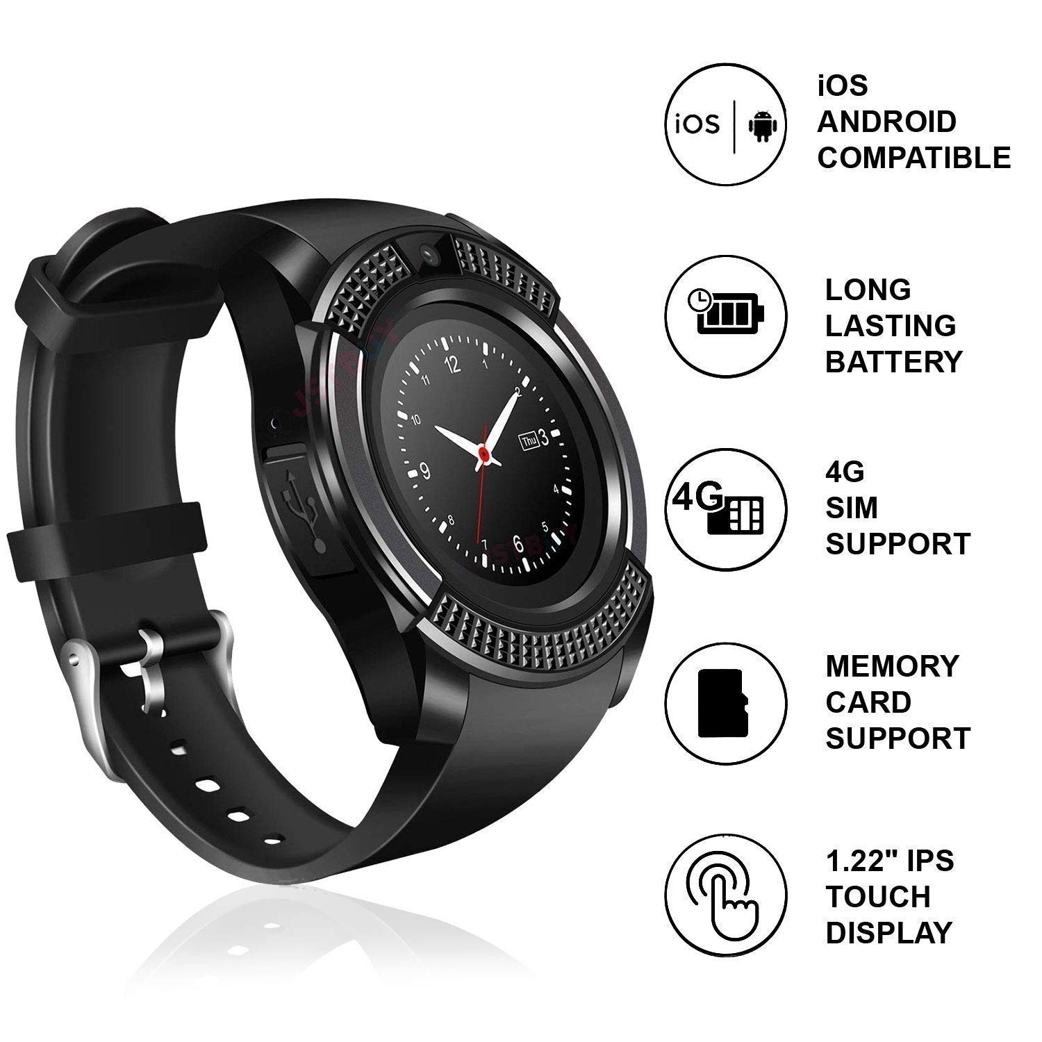 XYZ V8 Smart Watch with Bluetooth, Sim Card (4G Supported) Health