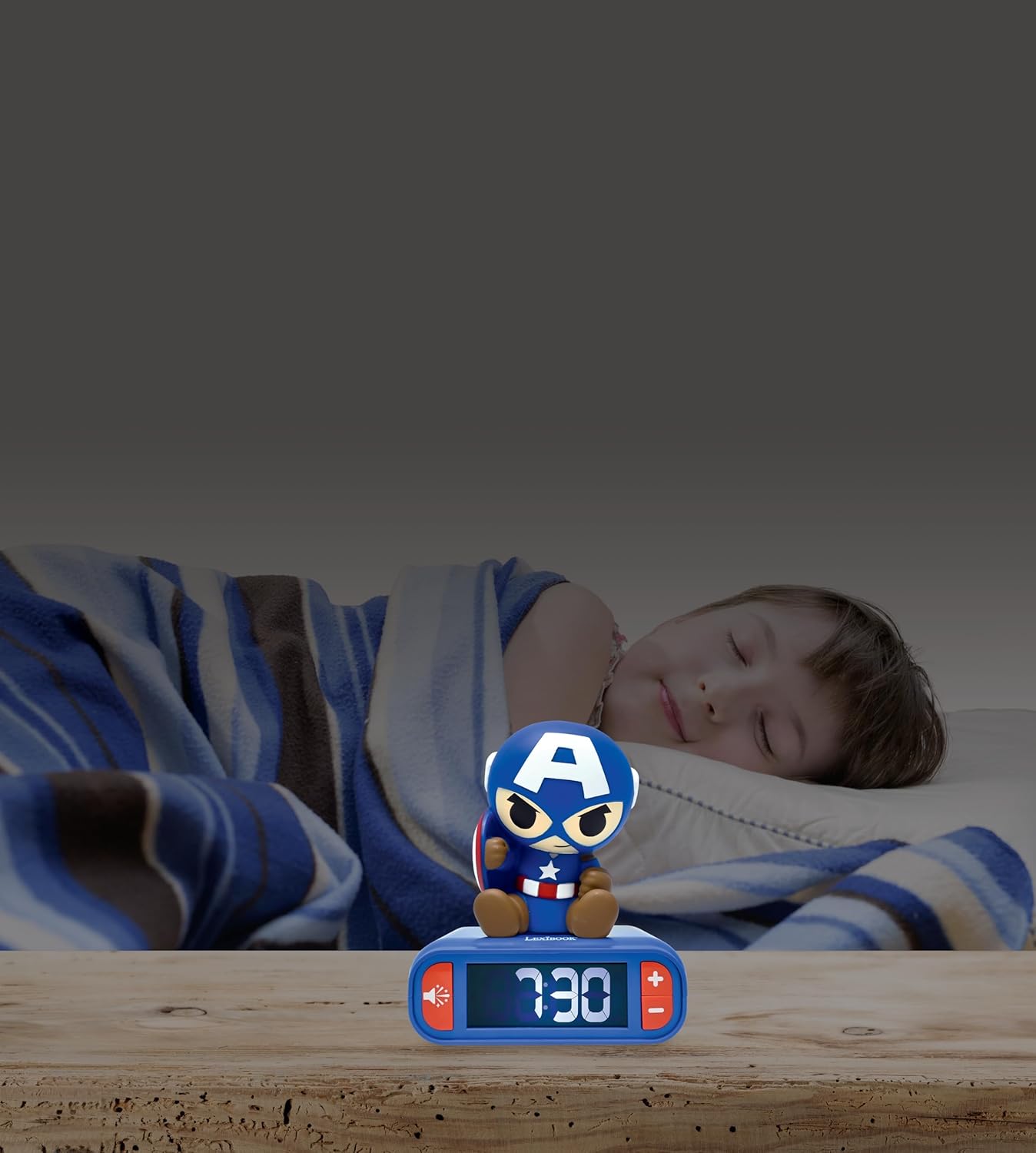 LEXIBOOK, Marvel, Avengers Nightlight Alarm Clock, Sounds and Melodies, Backlit LCD Screen, Luminous, Snooze, Blue, Small