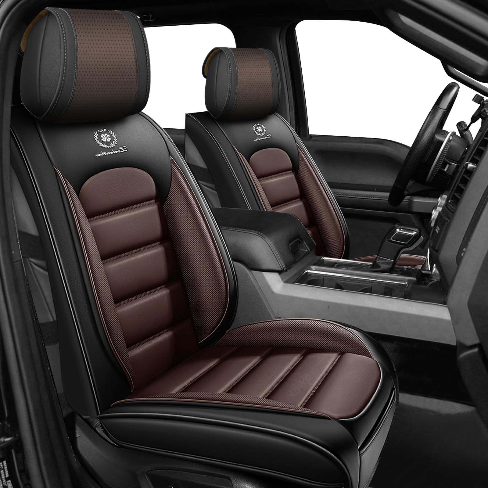 Full Set Car Seat Covers for GMC Sierra 1500/2500/3500 Denali SLT AT4 AT4X Base Seat Covers 2008-2025, Waterproof Premium Nappa Leather Seat Protectors(Standard 5 Seats/Black&Coffee)