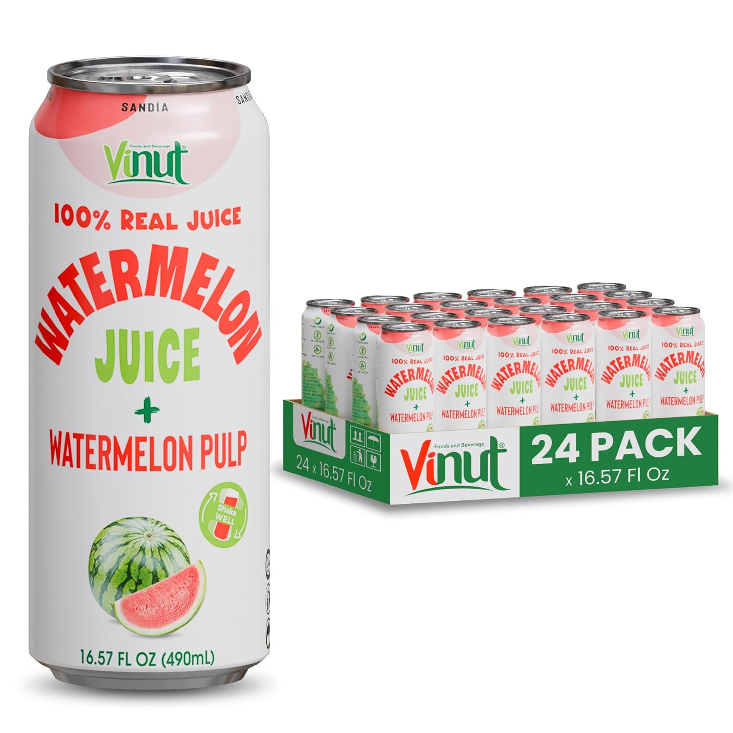 Vinut Natural Watermelon Juice Drink with Pulp, (16.57 fl oz, Pack of 24) Real Watermelon Juice, No Sugar Added, Gluten Free, GMO-Free