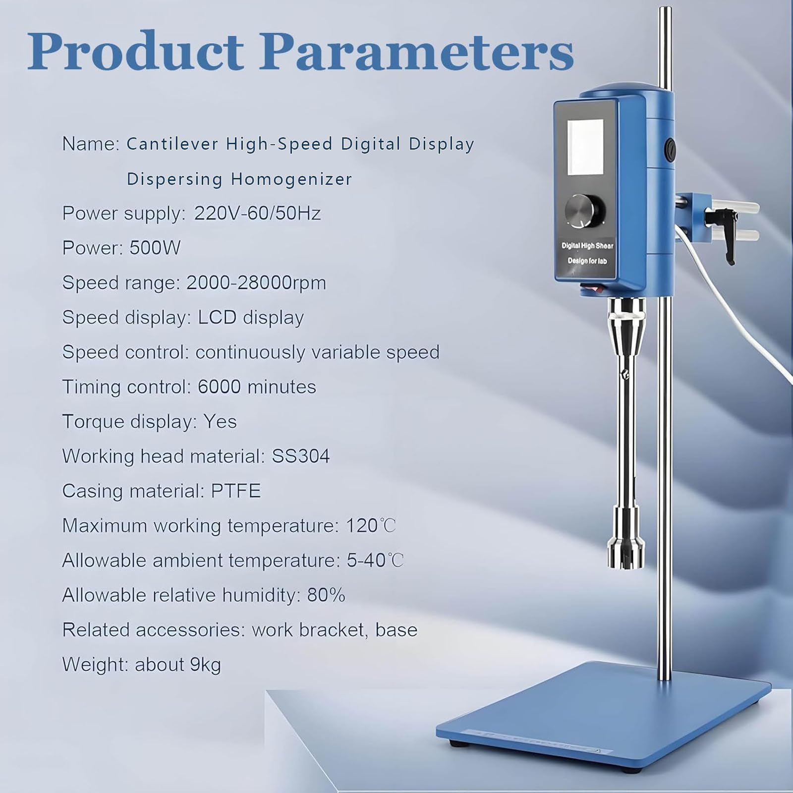 Dispersor homogeneizador de alta velocidad, emulsionante de pantalla digital, 2000-28000 RPM, potencia de 500 W para cosméticos y recubrimientos, homogeneización y emulsificación de I+D