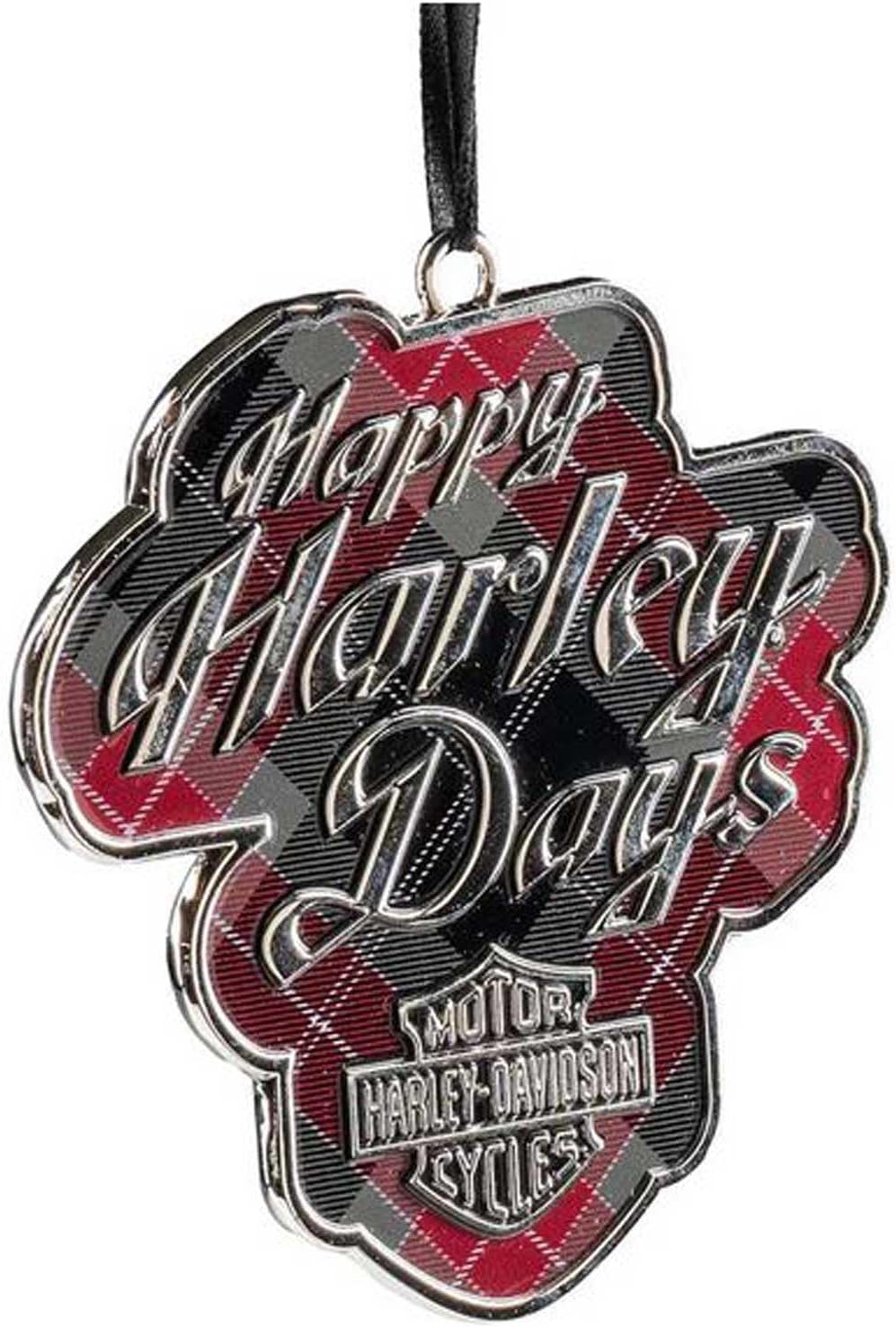 Harley-Davidson Holiday Bar & Shield Plaid Pewter Christmas Tree Ornament