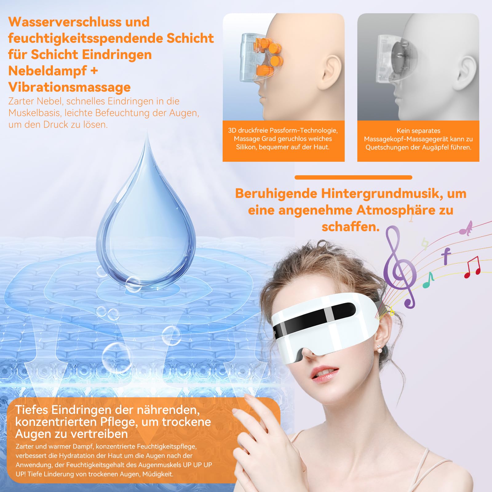 Massaggiatore per gli occhi con vapore, maschera per gli occhi riscaldante con vibrazione e musica Bluetooth, massaggiatore per occhi stanchi e secchi, 5 modalità di massaggio degli occhi ricaricabile