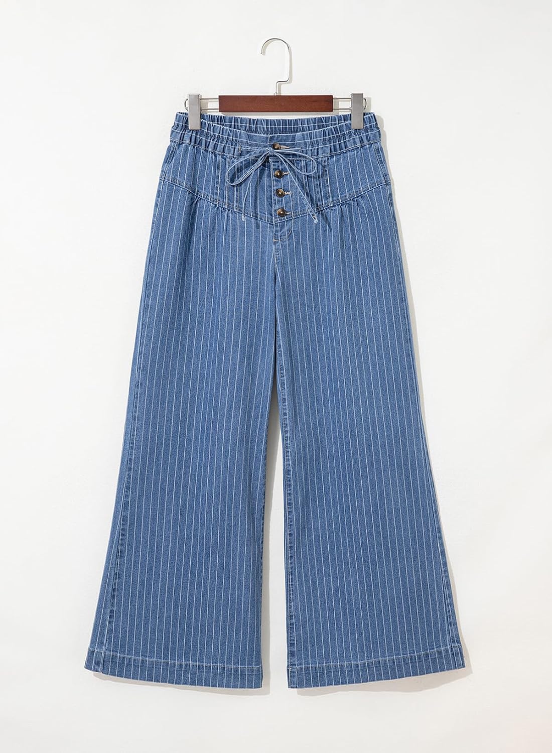 Dokotoo Women's Wide Leg Baggy Jeans Drawstring Striped Button Denim Pants image 5
