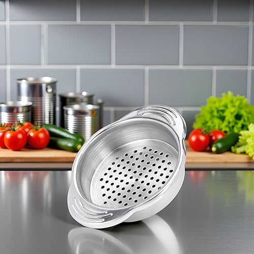 Miniatura 6 de Colador de lata de alimentos de acero inoxidable plateado, colador de lata, prensa de colador de atún, colador de enlatado de acero de grado
