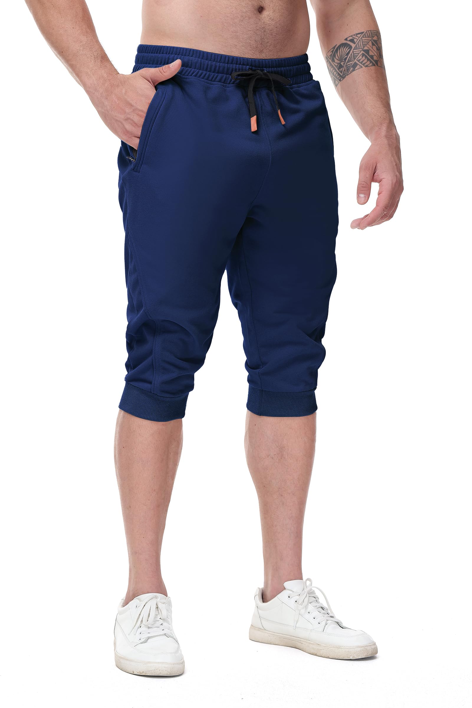 FIRSTGYM Mens Casual Jogger Pants 3/4 Joggers Tapered Fit Workout Gym Training Sweatpants