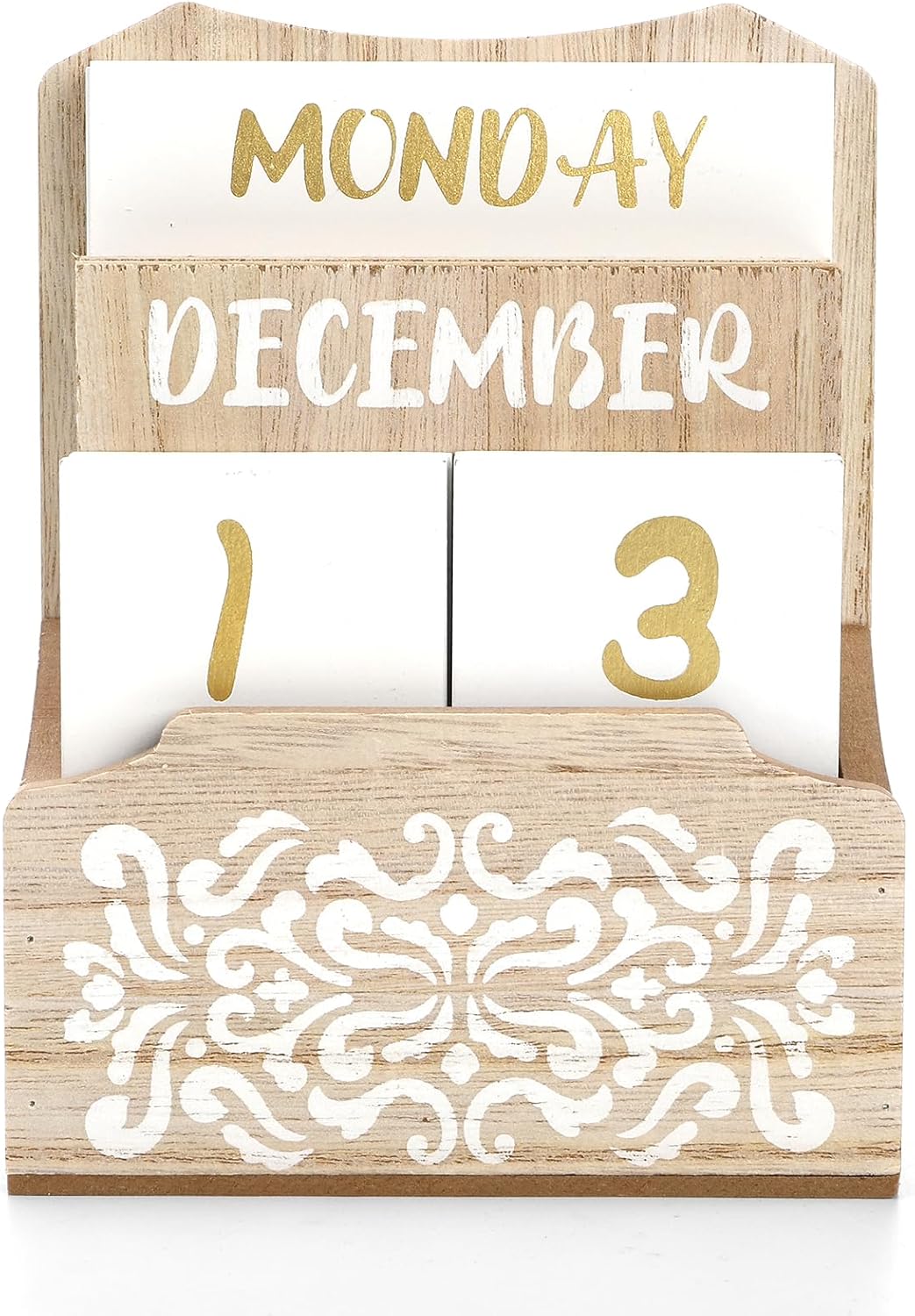 Nicunom Calendario de escritorio de madera, bloque de madera, calendario perpetuo para escritorio, vintage, semana, mes, fecha, bloque, calendario