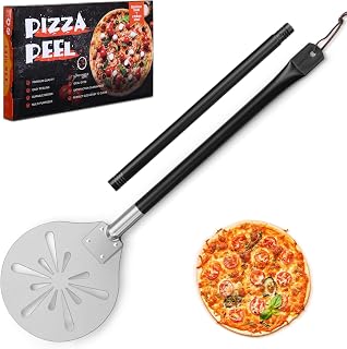 Joyfair Pizza Turning Peel, Perforated Stainless Steel Pizzas Paddle Spatula for Rotating Sliding, Metal Accessories Tool with Detachable Handle, Oven Safe & Easy Cleanup (9 Inch)