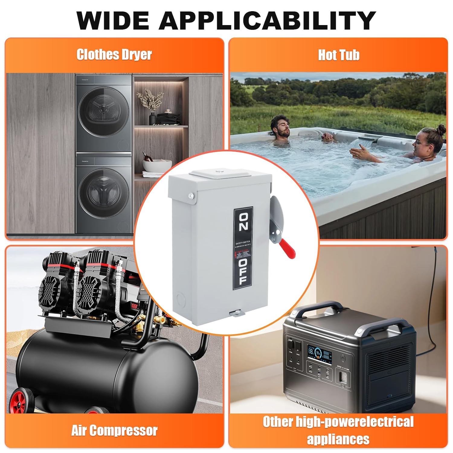 60Amp Disconnect Switch,3 Pole Safety Switch,Indoor&Outdoor,Galvanized Steel，Anti Corrosion and Rust Prevention，Non-Fusible,Meeting NEMA 3R Standards