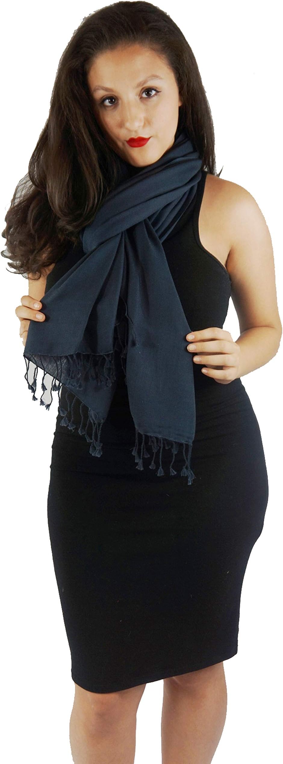 Cashmere Pashmina Group: Solid Pashmina Shawl, Scarf, Wrap & Stole (Large size) Charcoal Grey