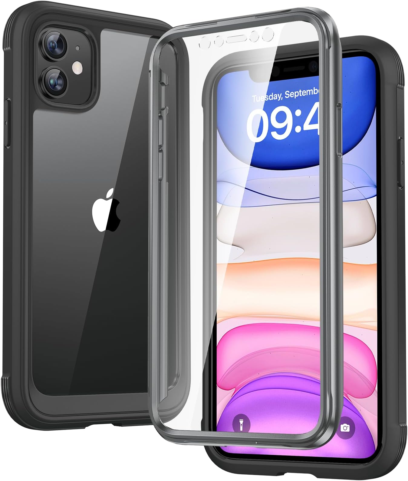 Diaclara iPhone 11 Case, 360° Full Body with Built-in Screen Protector Touch Sensitive, Clear Shockproof Soft Bumper Phone Case for iPhone 11 6.1" - Black