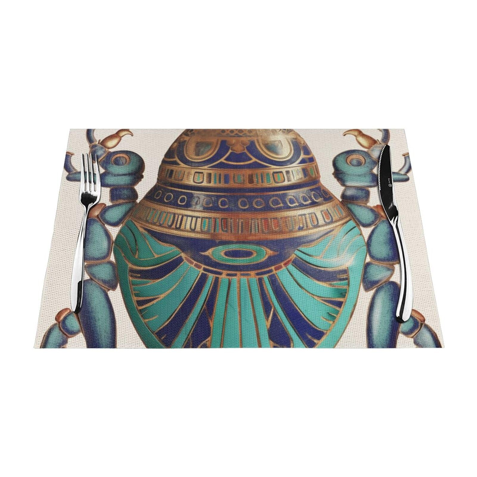 Egyptian Scarab Printed PVC Placemat 1 PCS for Kitchen Dining Table Heat-resistand Washable Table Mats 18x12 in