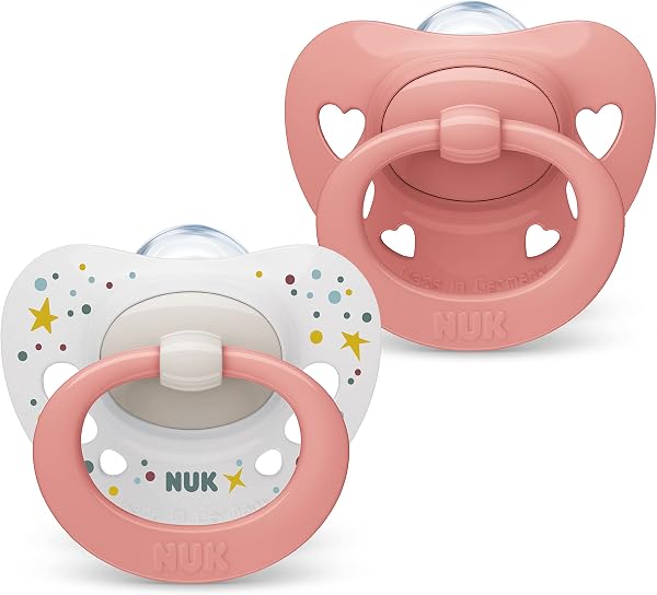 NUK Signature Baby Dummy | 0-6 Months | Soothes 95% of Babies | Heart-Shaped BPA-Free Silicone Soothers | Includes Case | Pink Hearts | 2 Count - 1