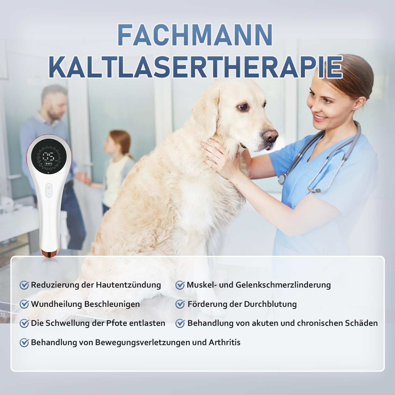 LLLT Cold Laser Therapie Gerät mit Magnetabdeckung, Rotlichttherapie für Gelenk und Muskelschmerzlinderung mit 808nm & 650 nm, Handheld Nähe der Infrarot Lichttherapie für Haustier Hunde Katzen, Weiß