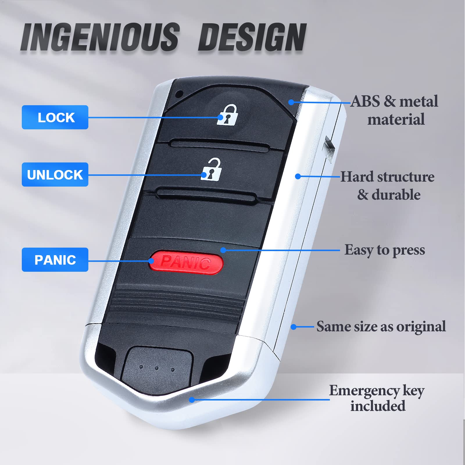 Keymall Keyless Entry - Telecomando di ricambio per Acura RDX 2013 2014 2015 FCC ID: KR5434760 P/N: 72147-TX4-A41 3 pulsanti