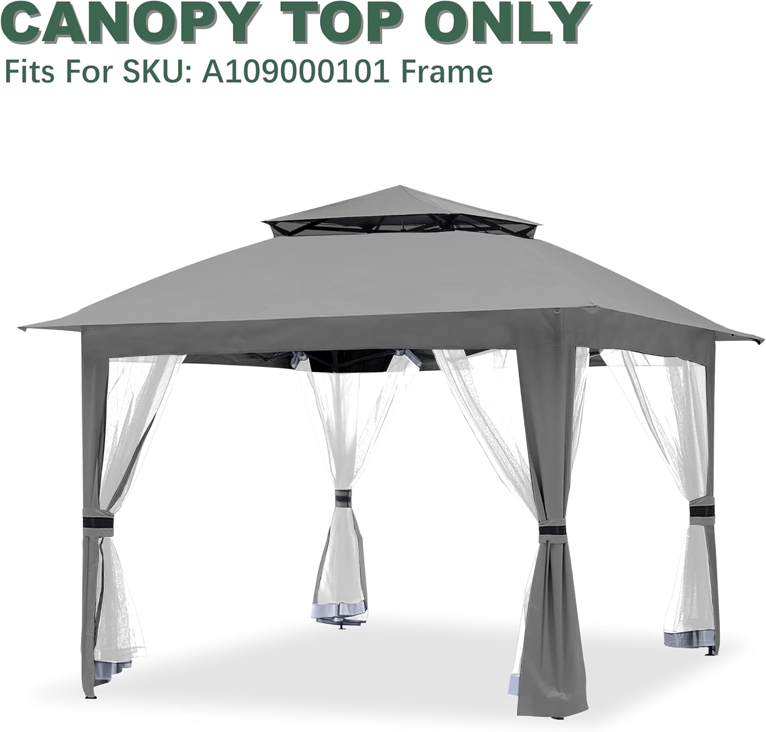 Grey Gazebo Cover Compatible with COOS Bay 11x11,CoolSpot 11'x11', Eagle Peak 11x11ft,Joyside 11x11FT