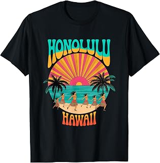 Vibrant Vintage Honolulu Hawaii Skyline Sunset Retro T-Shirt