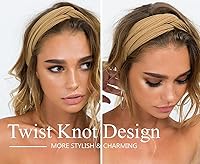Vista 21 de Huachi Diademas para mujer con nudos torcidos, bandas elásticas bohemias para el cabello, antideslizantes, para niñas, turbante entrecruzado, liso