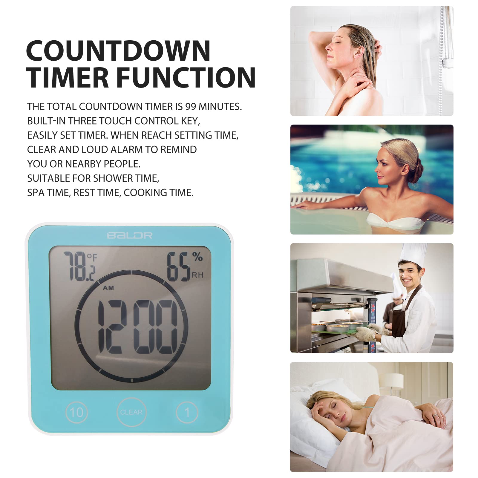 Orologio da Bagno Orologio digitale da Bagno LCD sveglia doccia digitale impermeabile controllo Touch ℃/℉ temperatura umidità alimentato batteria per doccia cucina