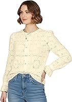 DEMVORA Women's Eyelet Lace Long Sleeve Blouse Crochet Embroidered Button-Up Shirt Casual Dressy Top