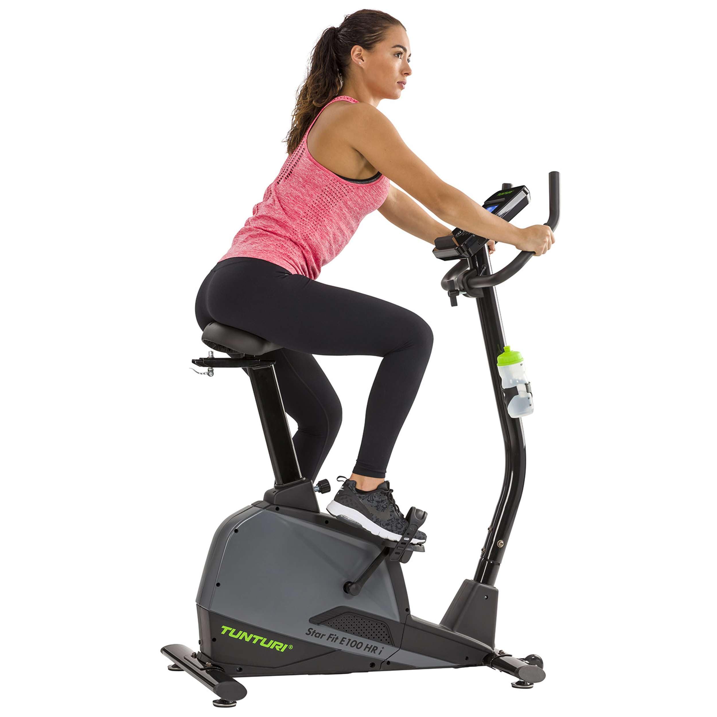 Tunturi Trenażer domowy Star Fit E100 HR i + – rower treningowy do domu – 16 poziomów oporu – 21 programów szkoleniowych – z czujnikami tętna, waga obrotowa 8 kg