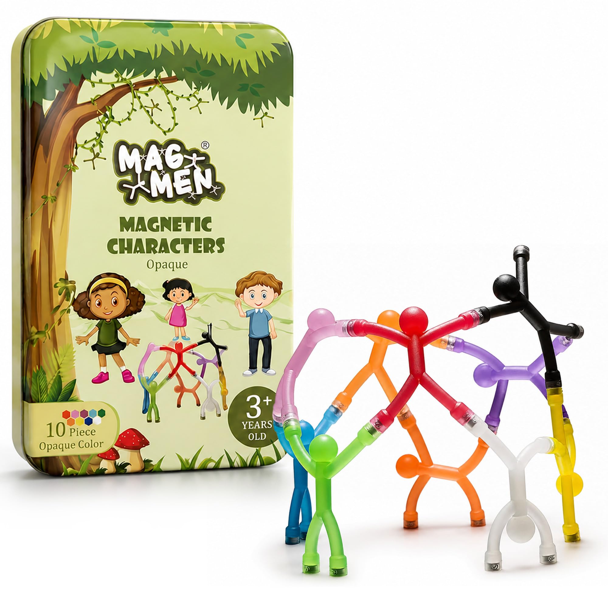 MAGMEN Magnetic People Figures, 10 Pc Magnet Men Kids Airplane Travel Toys | 3 in. poseable fidget figures, opaque colors, magnets securely embedded. Quiet car, desk and road trip play. With metal tin