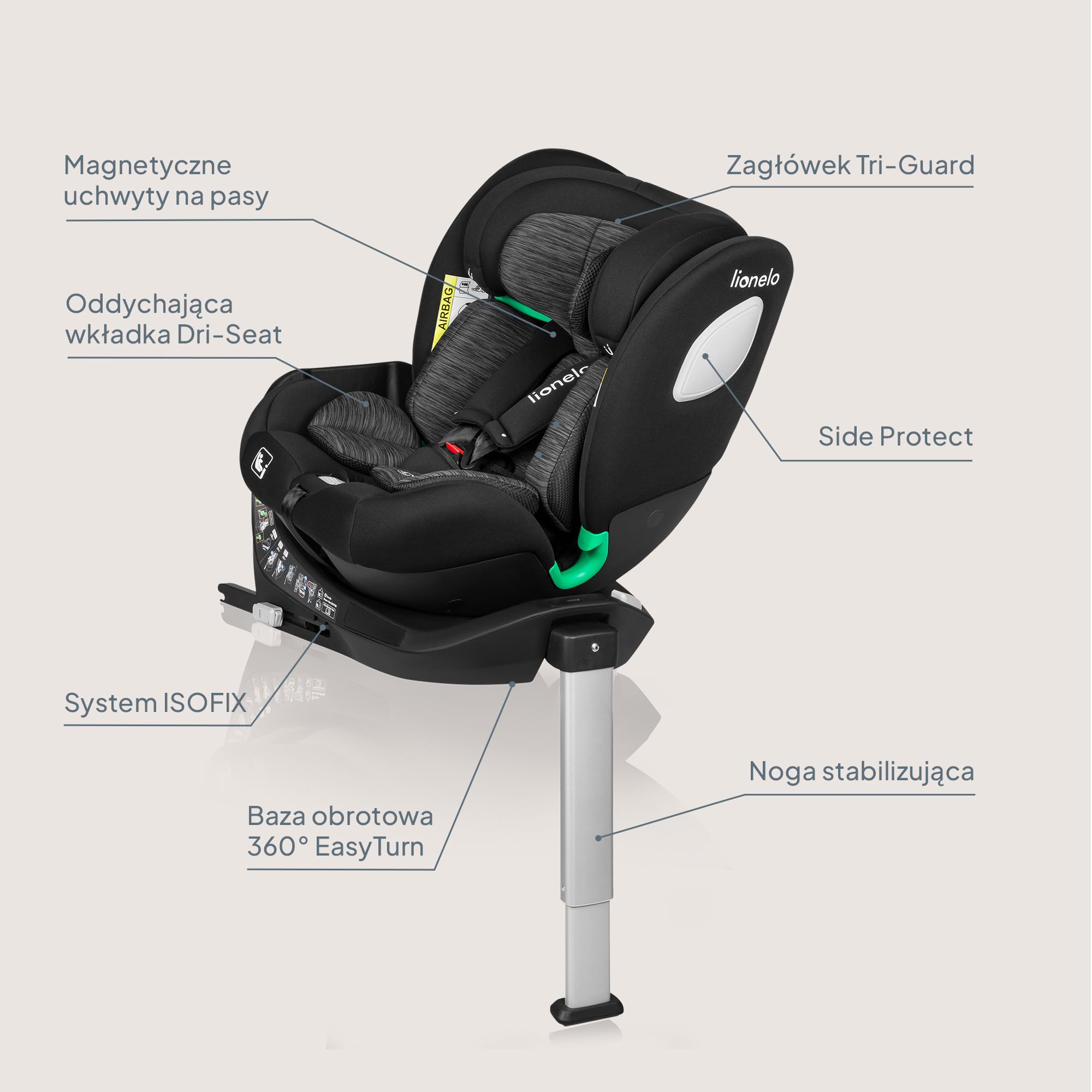 Lionelo LO-BRAAM I-SIZE BLACK CARBON Fotelik Samochodowy, Czarny, 0-36 kg