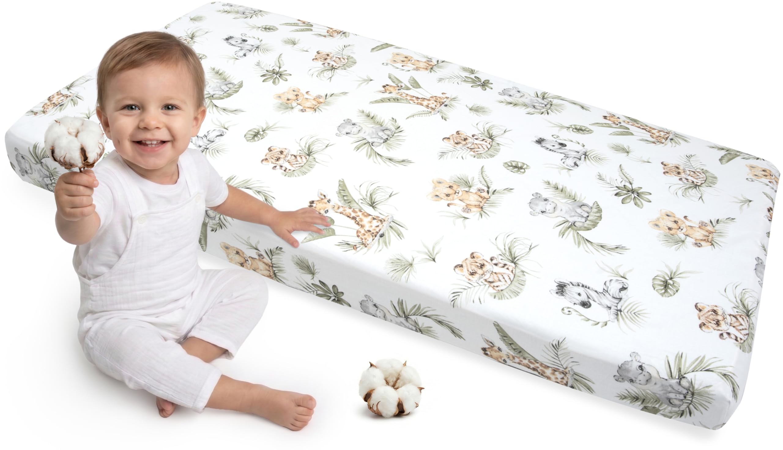 Medi Partners Spannbettlaken 60x120 Baby Bettlaken Kinderbett Spannbetttuch 100% Baumwolle - Fitted Kinder Sheet Bettwäsche Babymatratze Schlafsack Babybett (Safari)