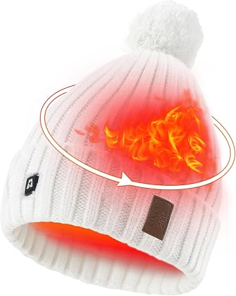 ARRIS Heated Fishing Beanie Hat with Pom for Women, Fleece Lined Electric Hat for Outdoor Cold Weather