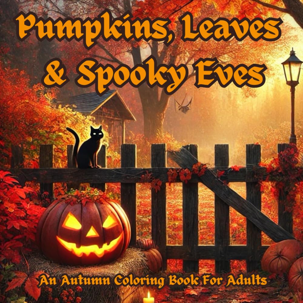 Pumpkins, Leaves, & Spooky Eves Autumn Coloring Book for