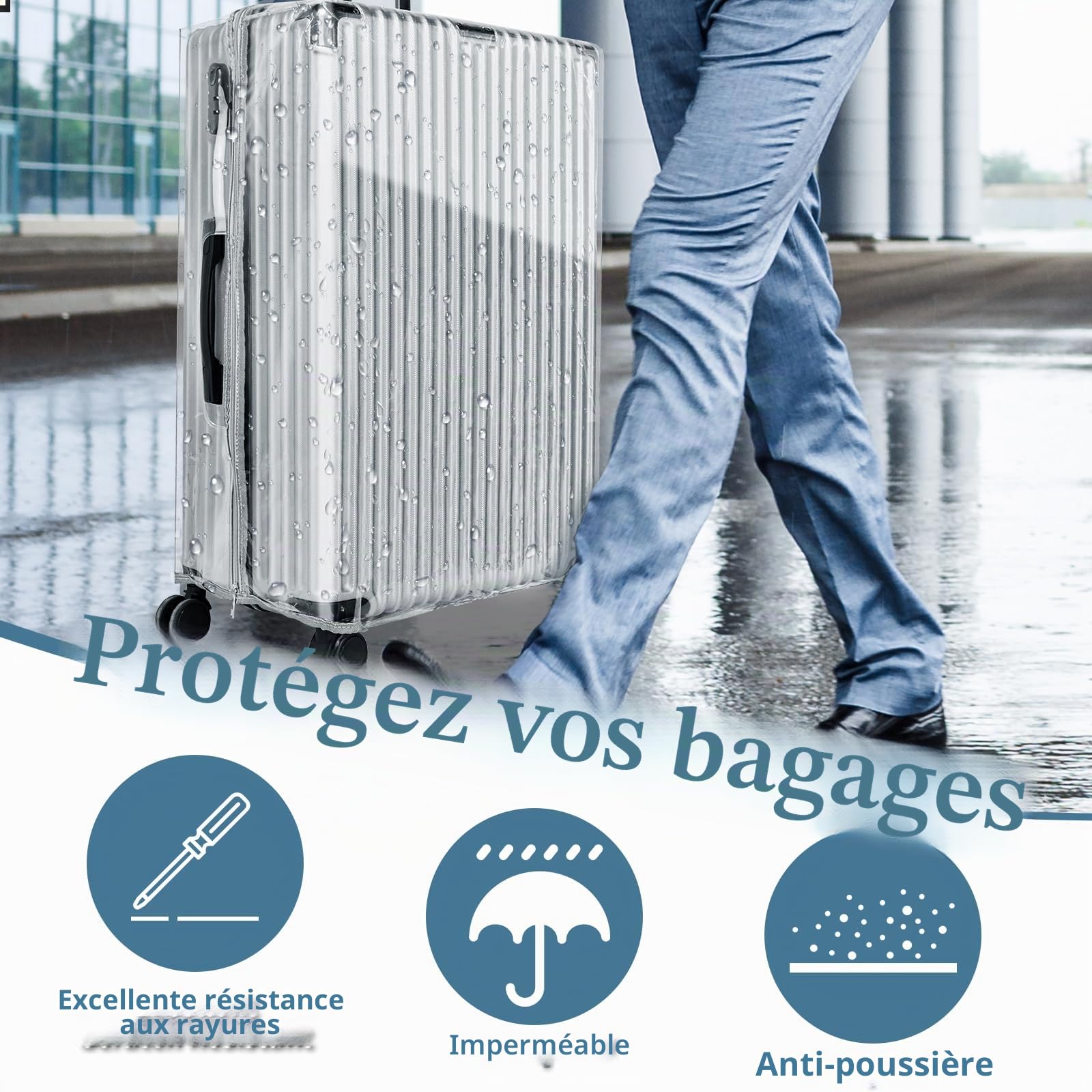 Yotako Housses de protection en PVC transparent, housse de bagage pour valise, protège-bagages conventionnels et housses de fermeture éclair mises à jour, Hyaline, 28zoll, Fermeture éclair